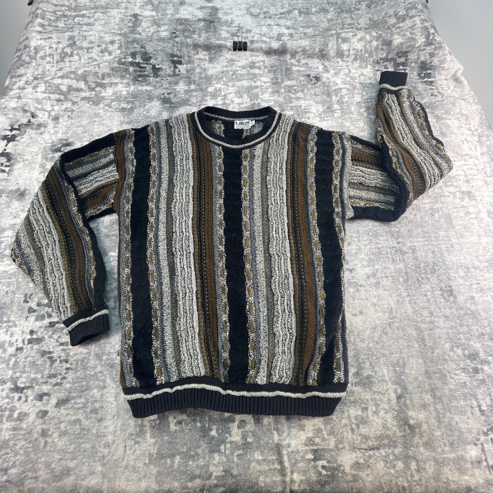 Vtg Lavane NY Mens Large Cosby Style Crewneck Textured Knit Striped Sweater‎